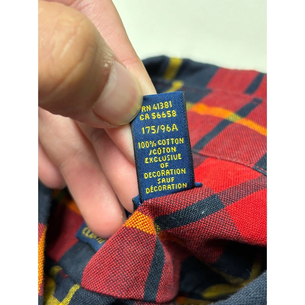 Polo Ralph Lauren Mens Classic Fit Red Navy Yellow Plaid Cotton Shirt Size M